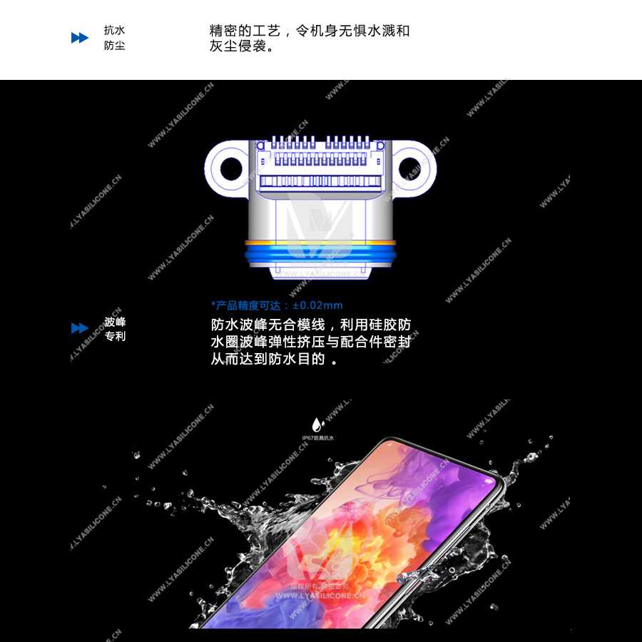 防水波峰無(wú)合模線(xiàn),可達(dá)防水防塵等級(jí)最高IP68